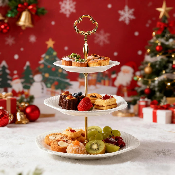 3 Schicht Keramik Tortenständer für Hochzeiten, Desserttisch Display Set für Teepartys Servierplatte