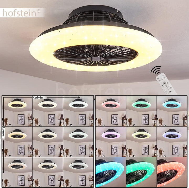 LED Deckenventilator Piraeus, Deckenlampe mit Ventilator aus Metall/Kunststoff mit Sternenhimmel-Opt
