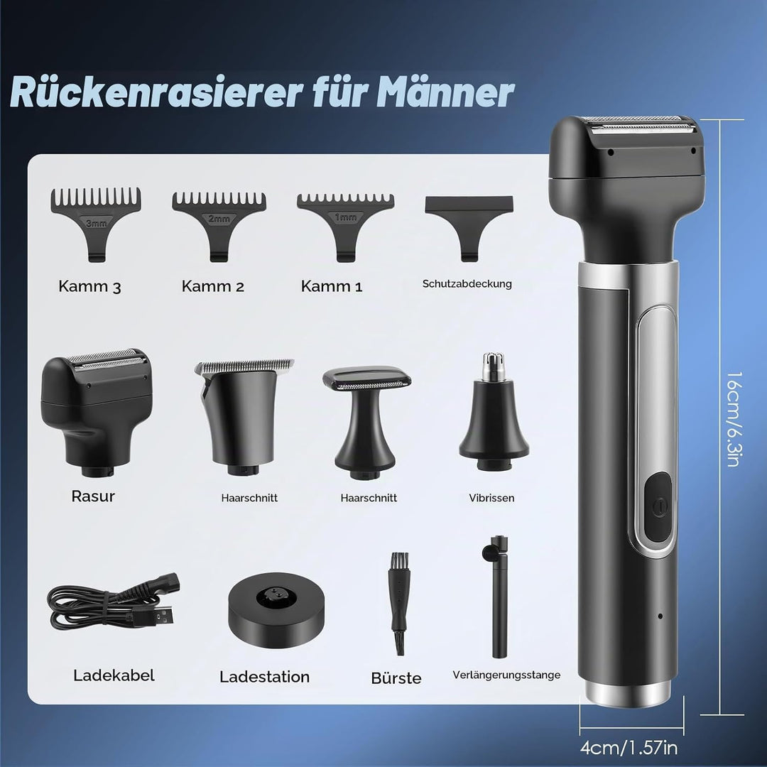 Elektrisch Rückenrasierer Herren, 4 in 1 Mens Rasierer Herren, Trimmer for Herren mit Faltbarem Grif