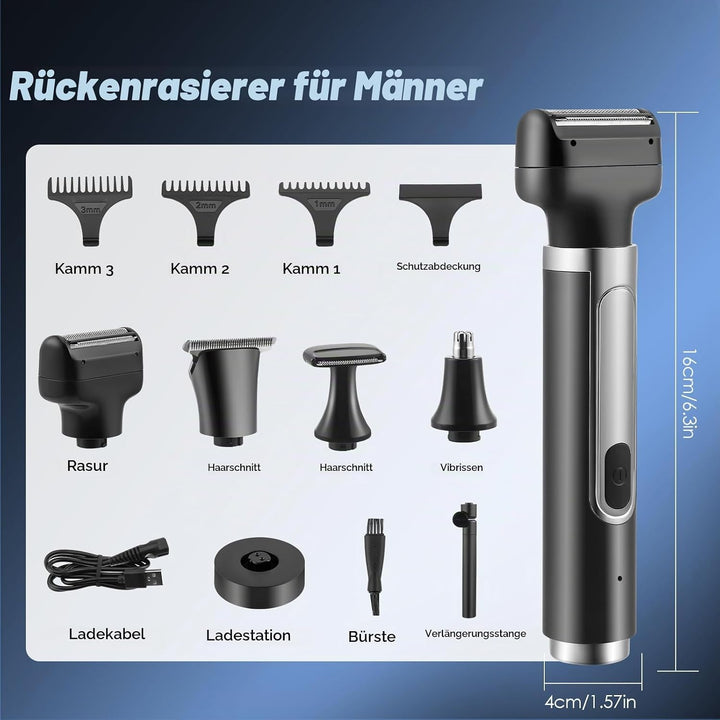 Elektrisch Rückenrasierer Herren, 4 in 1 Mens Rasierer Herren, Trimmer for Herren mit Faltbarem Grif