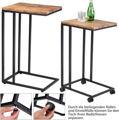 Casaria Beistelltisch Sofatisch mit Rollen Kaffeetisch Wohnzimmer Bettisch Industrie-Design Holz Met