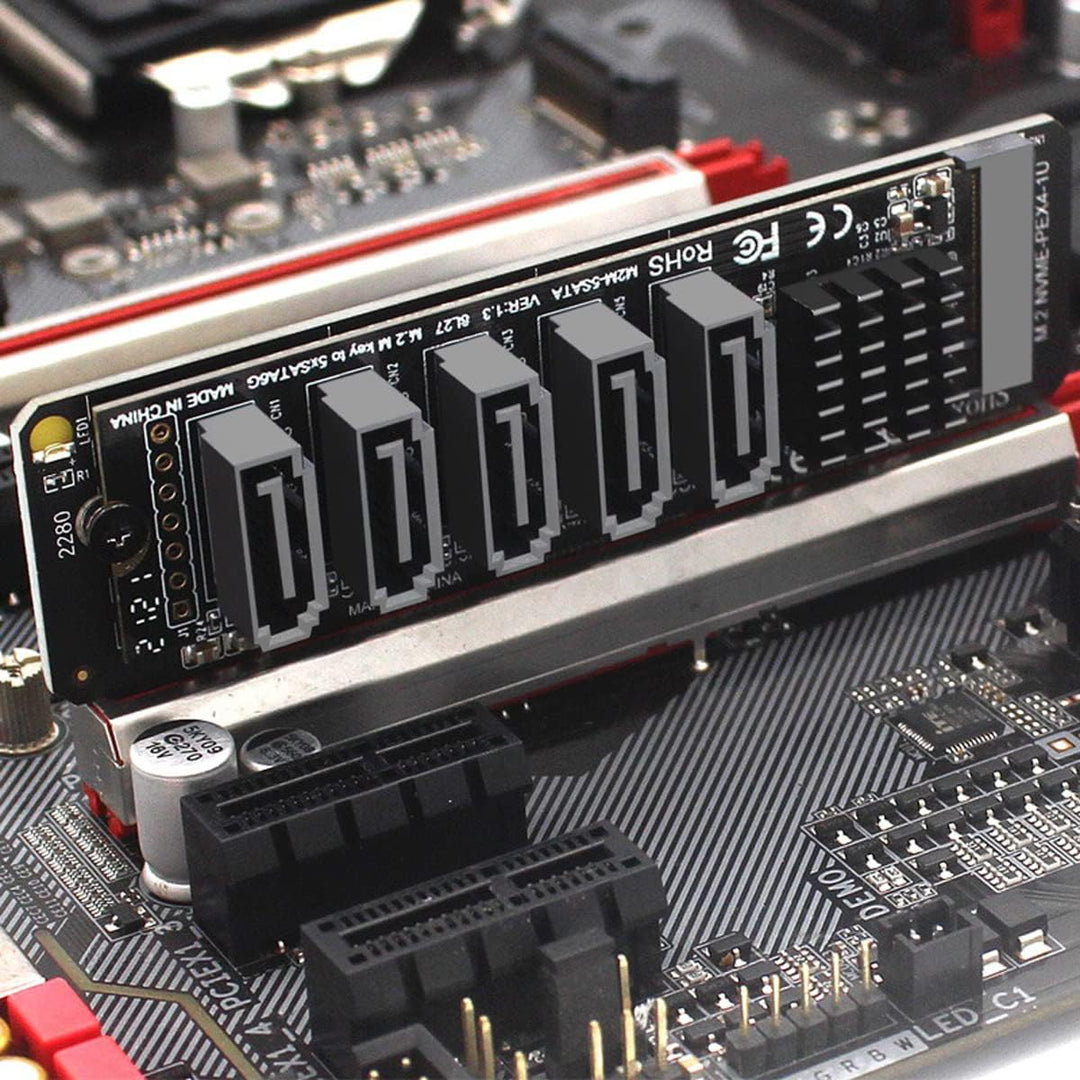 NFHK NGFF NVME M-Key PCI Express auf SATA 3.0 6Gbps 5 Ports Adapter Konverter Festplattenverlängerun