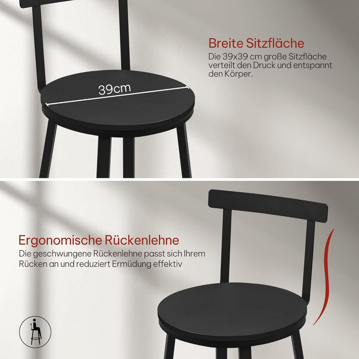 WOLTU Barhocker 2er Set, Barstuhl, Bar Hocker rund, Küchenhocker mit Lehne, Metallgestell, Fussstütz