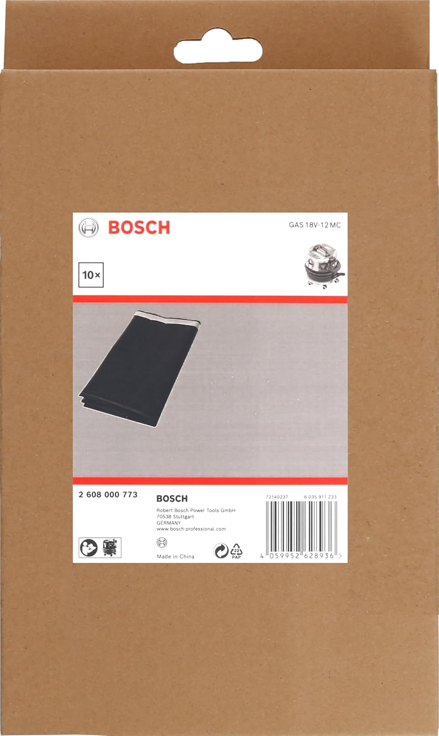 Bosch PRO 10x PE Entsorgungssäcke (für GAS 18V-12 MC, 265 x 125 x 12 mm, Zubehör Staubsauger)