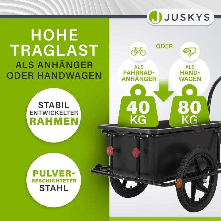 Juskys Fahrradanhänger 90 Liter - Lastenanhänger mit Kupplung, Deichsel — Anhänger für Fahrrad 40 /