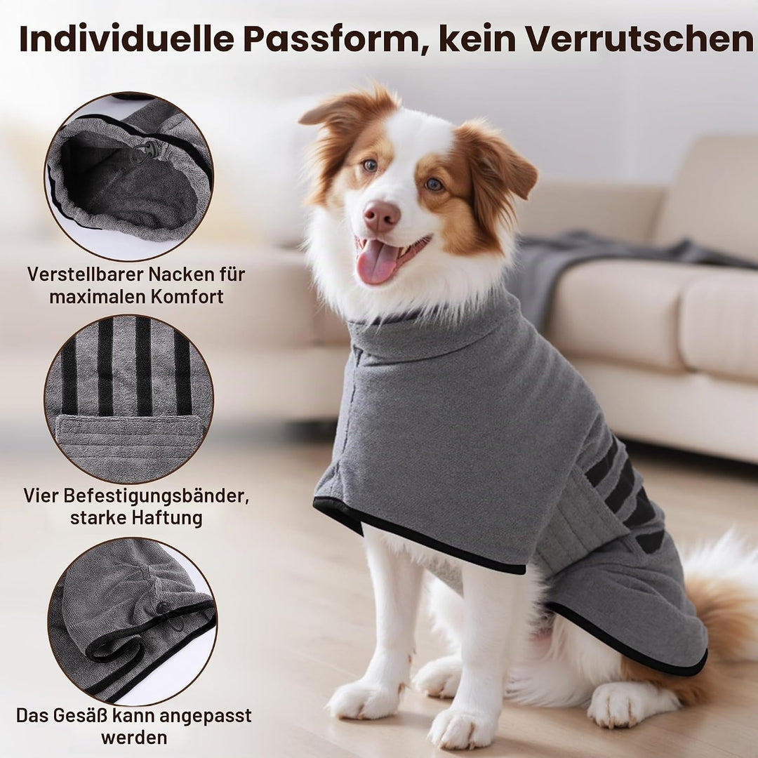 HezzLuv Bademantel für Hunde, Hundebademantel aus Mikrofaser für Mittlere Und Grosse Hunde Grau Bade