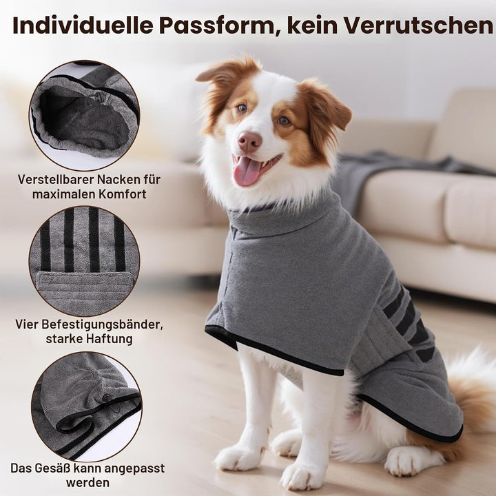 HezzLuv Bademantel für Hunde, Hundebademantel aus Mikrofaser für Mittlere Und Grosse Hunde Grau Bade
