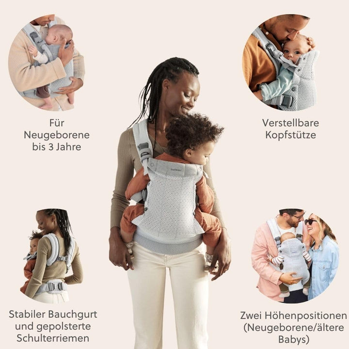 BABYBJÖRN Babytrage Harmony, 3D-Netzstoff, Silber 3D-Netzstoff Silber, 3D-Netzstoff Silber