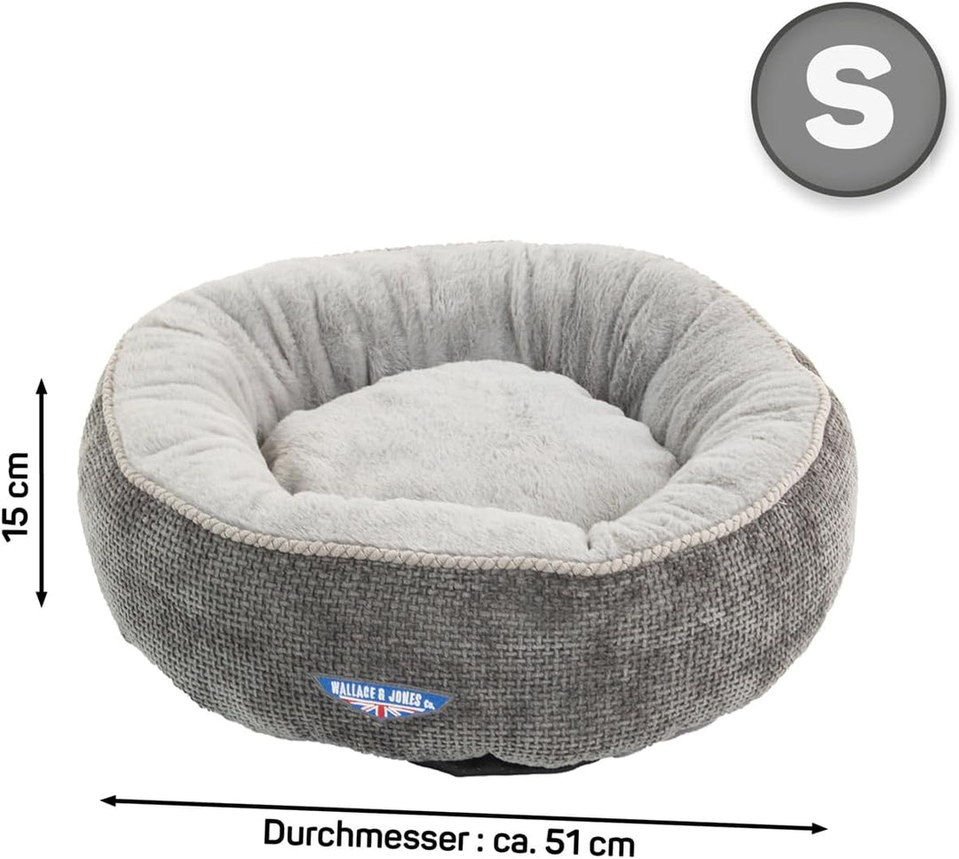Wallace & Jones | Katzenbett Balmoral - rundes Haustierbett, Kratzfest, kuschelig- Grau | S | 51 x 5