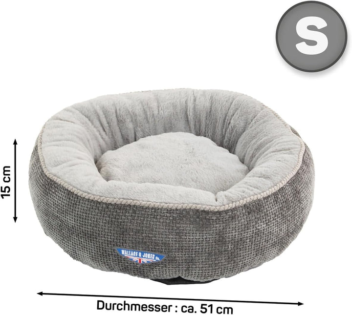 Wallace & Jones | Katzenbett Balmoral - rundes Haustierbett, Kratzfest, kuschelig- Grau | S | 51 x 5