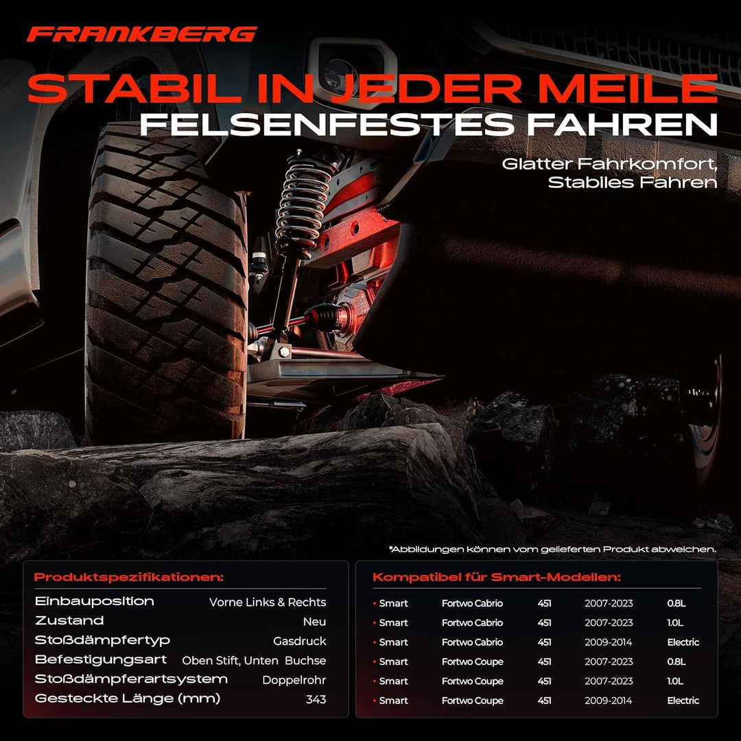 Frankberg 2x Stossdämpfer Vorne Links Rechts Kompatibel mit Fortwo Cabrio 451 Cabriolet 1.0L-1.0L 20