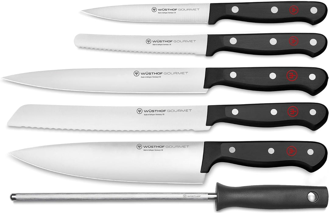 WÜSTHOF Gourmet Messerblock mit 6 Artikeln 5 Kochmesser, Wetzstahl, 5 Kochmesser, Wetzstahl