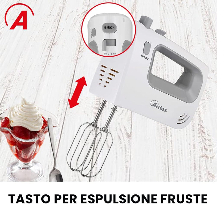 ARDES - ARSBAT01 Spinny Handmixer mit 5 Geschwindigkeiten und Turbo – Handmixer mit Schneebesen zum
