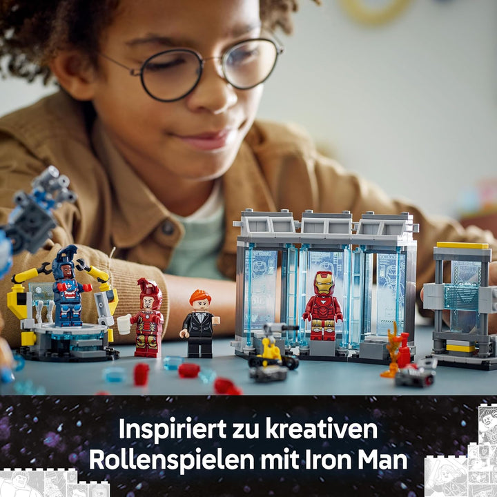 LEGO | Marvel Iron Mans Labor: Halle der Rüstungen - Superhelden Spielzeug mit Einer Mech Figur, 5 M