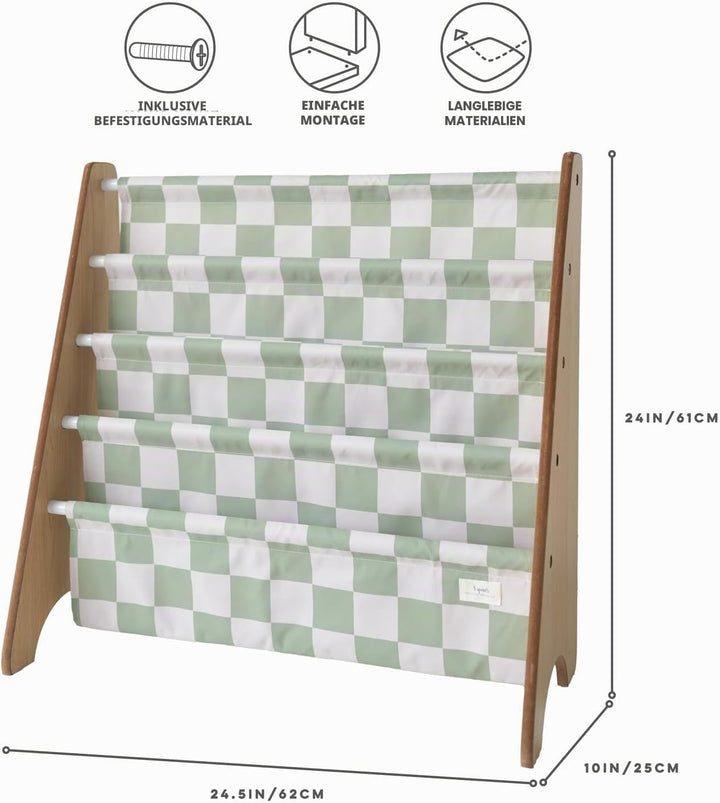 3 Sprouts Kinder Bücherregal aus Holz – Montessori Regal für Kinderzimmer - Schachbrett - Grün, Scha