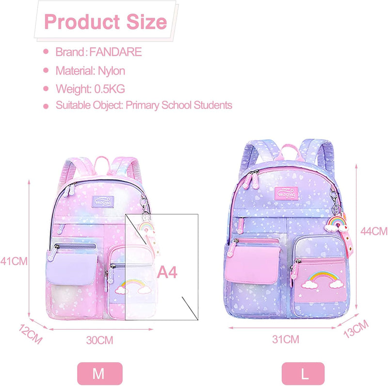 FANDARE Kinderrucksack Schulranzen Schultaschen Mädchen Schulrucksack Kinder Schultasche für 1-3 Kla