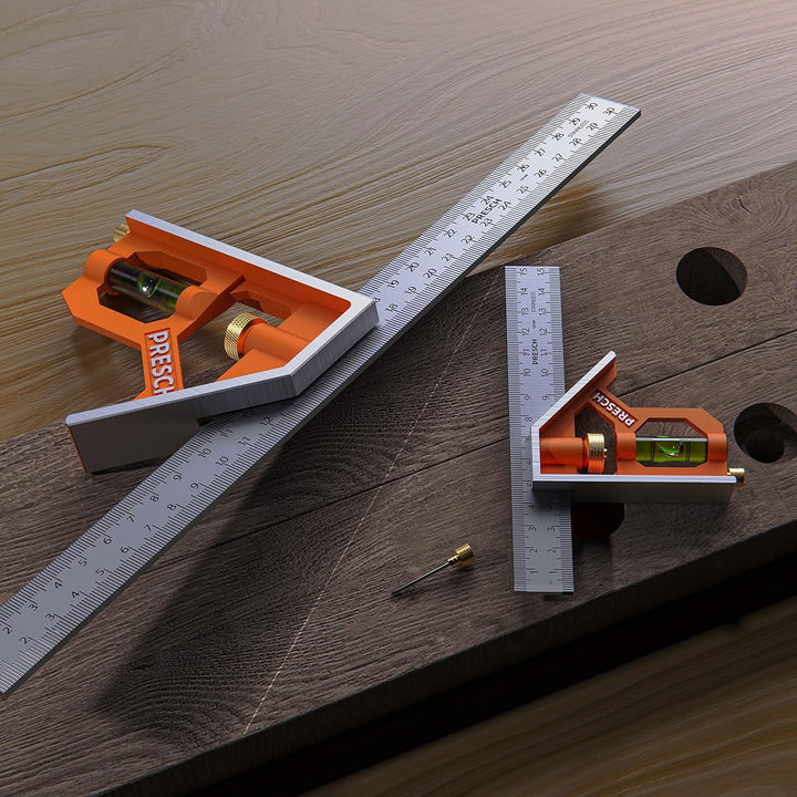 Presch Kombinationswinkel Set 150mm & 300mm - metrisch - Zwei Präzise Universal Kombiwinkel mit Line