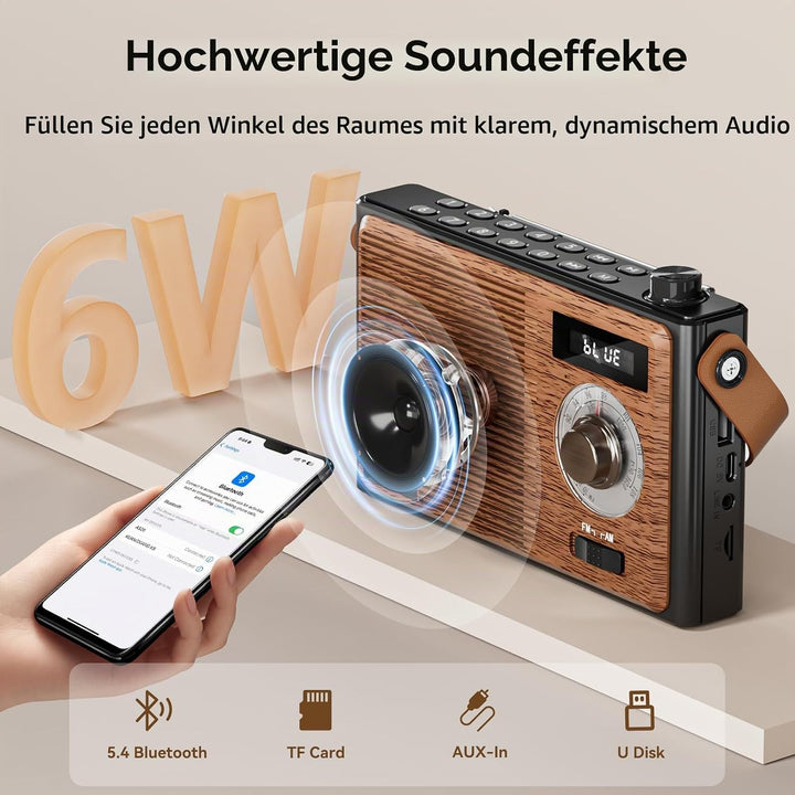 COLSUR Retro Radio mit Bluetooth Lautsprecher, Tragbarer Vintage Radio mit AM/FM Radios mit Batterie