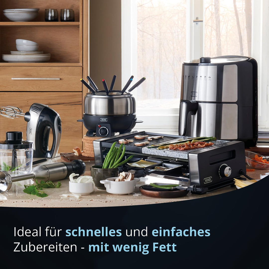 KHG Heissluft-Fritteuse Airfryer HLF-3200 silber 3,2 Liter herausnehmbarer Frittierkorb 1500 Watt Ti