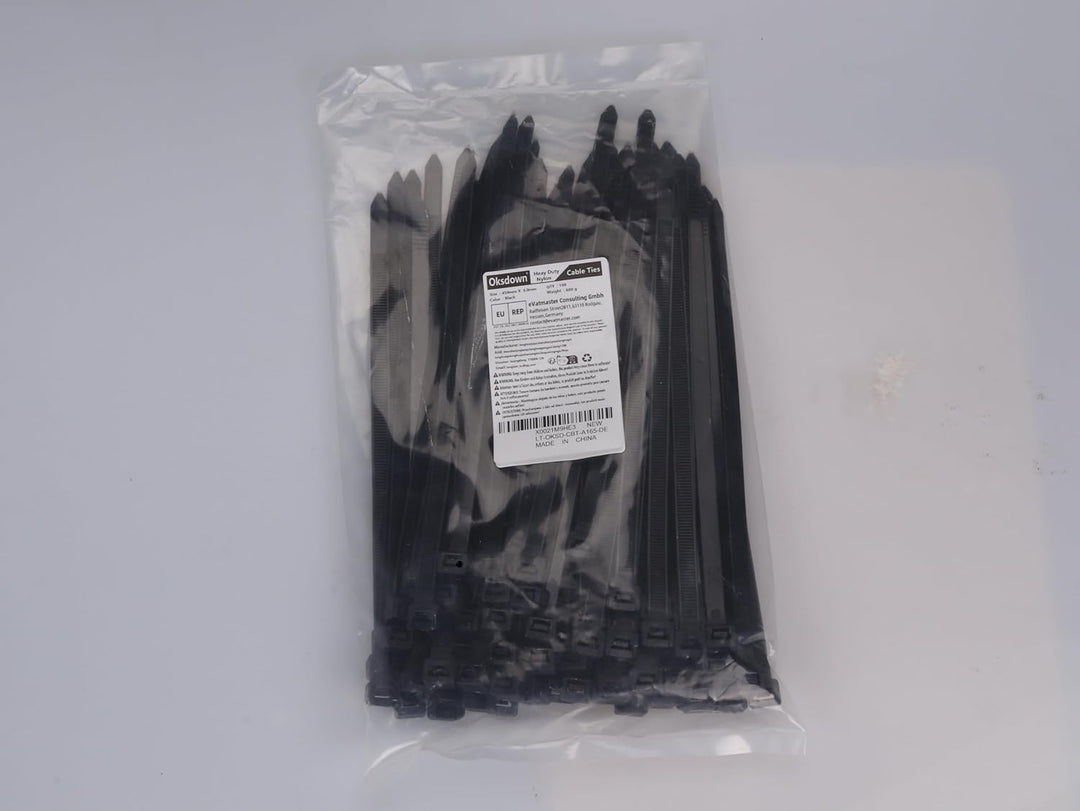 Oksdown 450mm × 9,0mm Breit 100 Stück Extra Stark Kabelbinder mit 80 kg Zugfestigkeit Schwarz UV-Bes