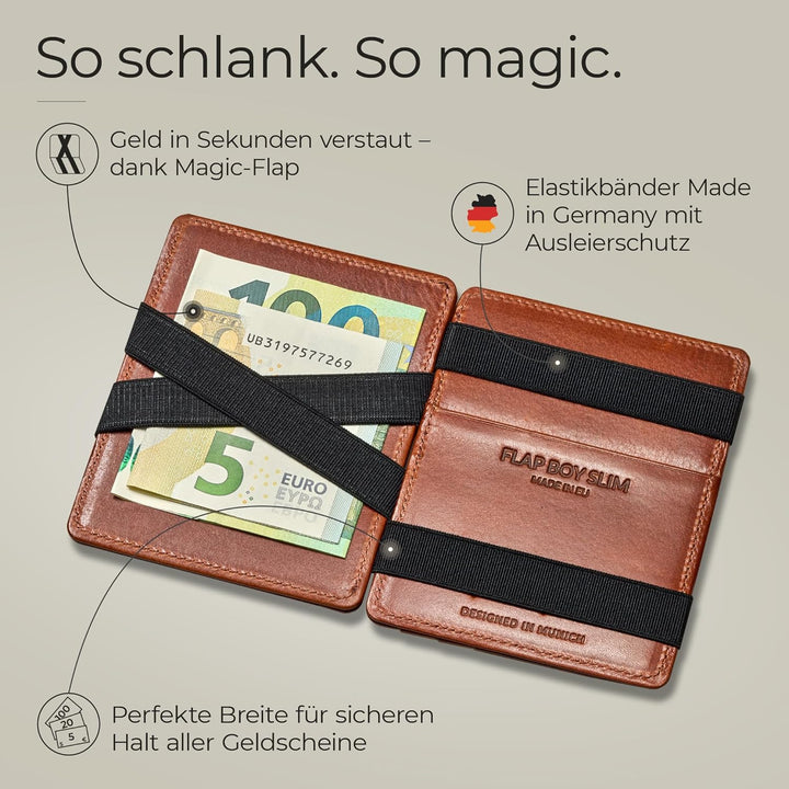 Jaimie Jacobs Flap Boy Slim ohne Münzfach Magic Wallet integrierter RFID Schutz Magischer Geldbeutel