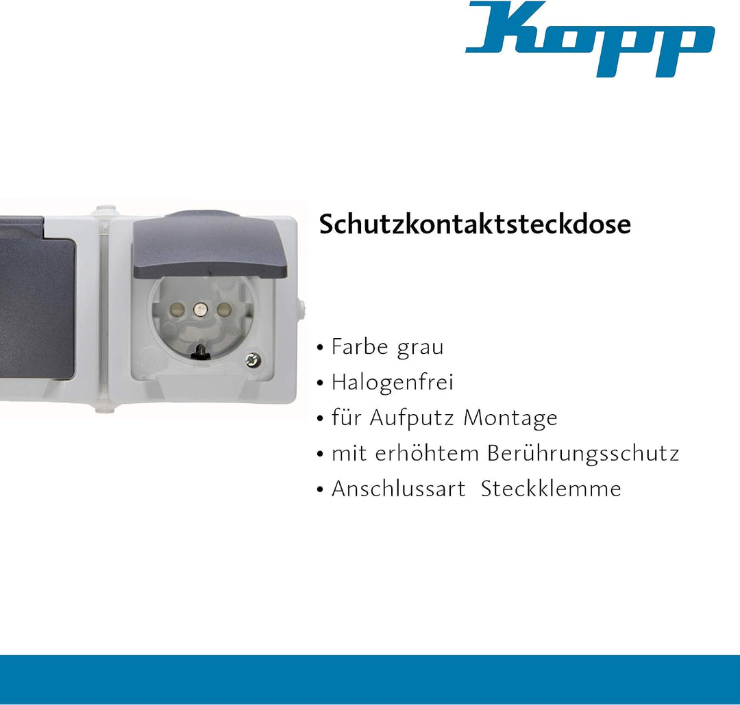 Kopp 150825001 NYM-J 3 x 1,5 mm² Feuchtraum-Kabel, 25 m-Ring &amp; Nautic 2-Fach Steckdose Aufputz Feuch