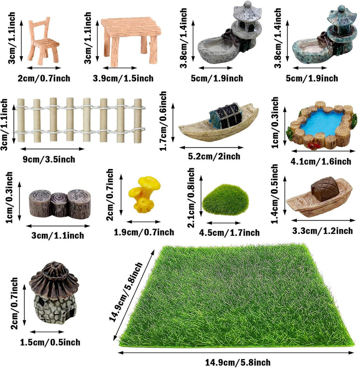 Cayway Mini Zen Miniatur Garten Miniatur Garten Deko Miniatur Gartenzubehör Ornamente, Garten Gras M