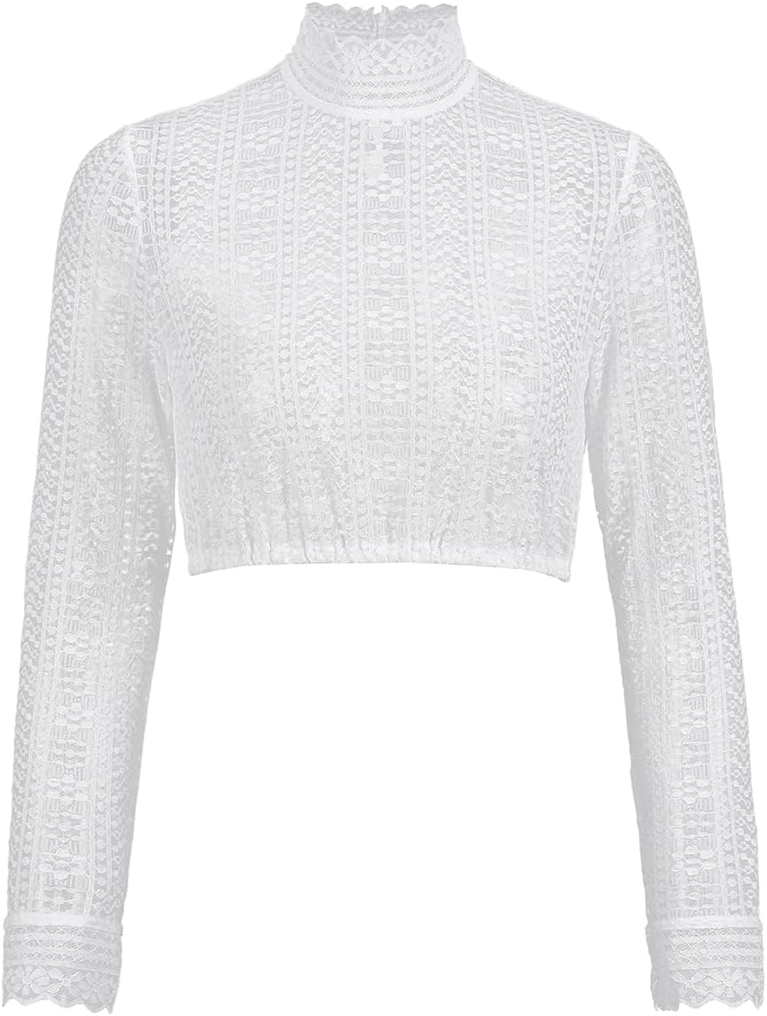 Dirndlwelle Dirndlbluse Hochgeschlossen,Exklusive Trachtenmode Dirndlbluse Langarm Dirndlbluse Weiss