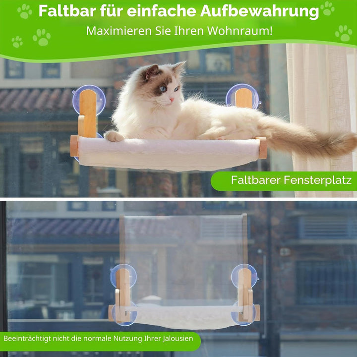 Katzenfensterstange mit Holzrahmen - Aloxina Faltbares Katzenhängemattenbett für Indoor-Katzen, weic