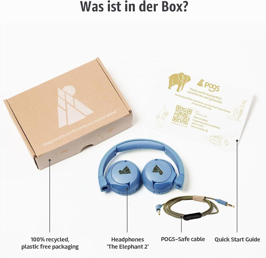 POGS-Kinderkopfhörer mit Kabel | The Elephant 2 | Faltbarer robuster Kinderkopfhörer ab 3 Jahren | L