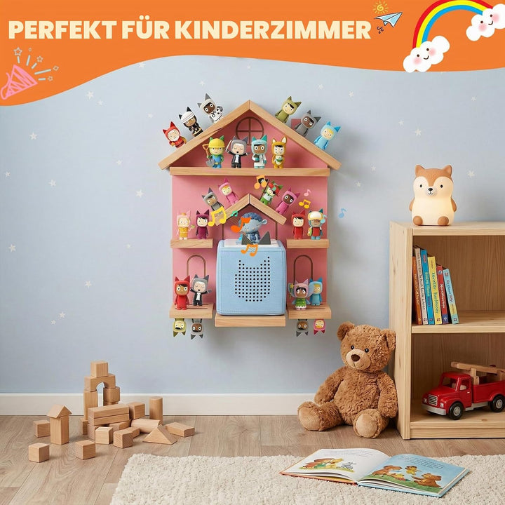 Gieanoo Rosa für Tonie Regal, Kiefernholz Schwimmende Wandregale Kompatibel mit Toniebox 1 und 2, Ma