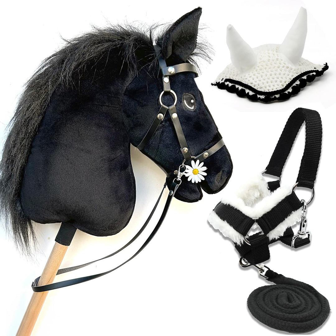 Hobby Horse Land Hobby Horse Size A3 Parent (Schwarz, Halfter Schwarz, Führstrick und weisse Mütze)