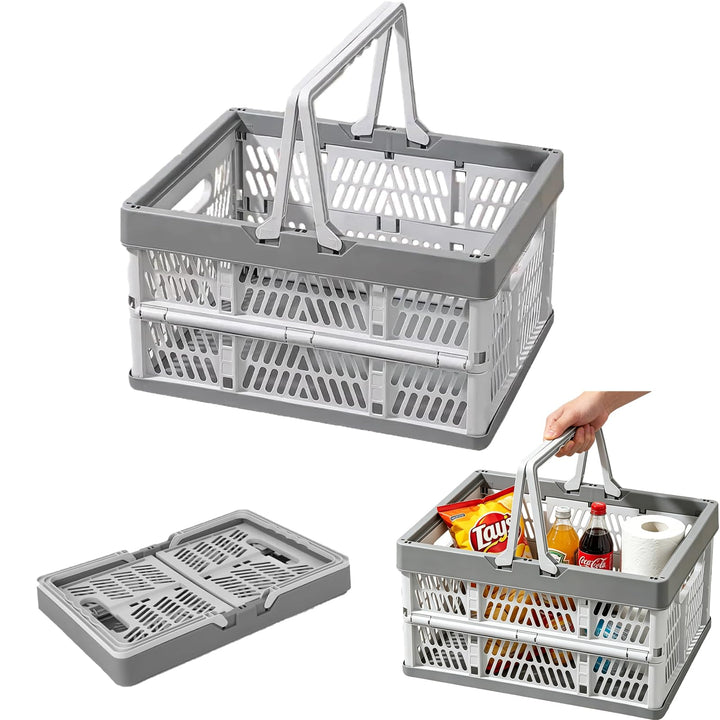 Klappbox mit Griff, 42.5*33*24cm Faltbarer Einkaufskorb, Plastik Tragbarer Klappkiste, Klappkorb für