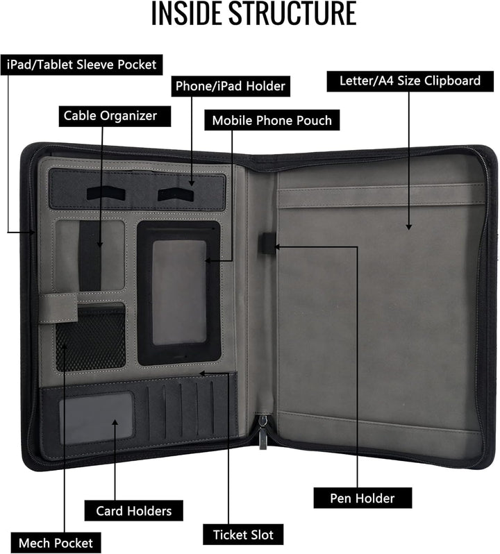 GraduatePro Schreibmappe A4 Leder Dokumentenmappe Business Tablet Mappe Ordner Klemmbrettmappe mit D