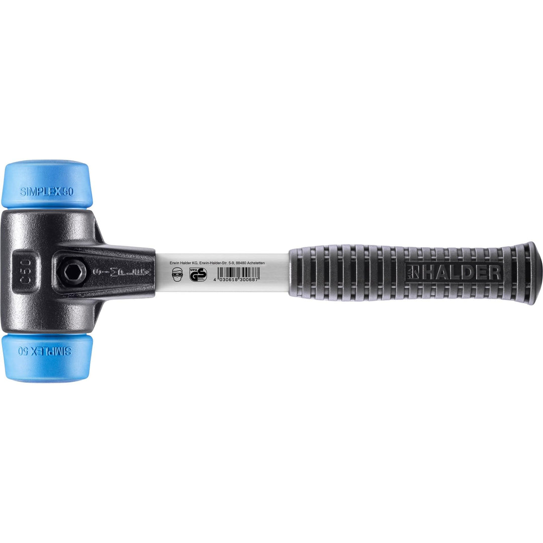SIMPLEX-Schonhammer, TPE-soft; mit verstärktem Tempergussgehäuse und Fiberglasstiel | D=50 mm | 3701