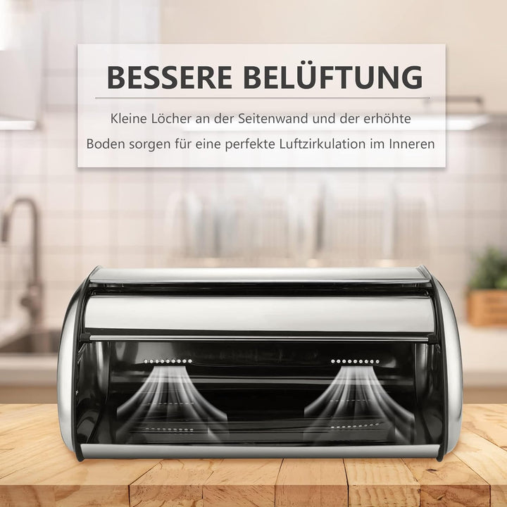 Ribelli Brotkasten aus lebensmittelgeprüftem Edelstahl, Brotbox mit Rolldeckel, ca. 43,5 x 27,5 x 18