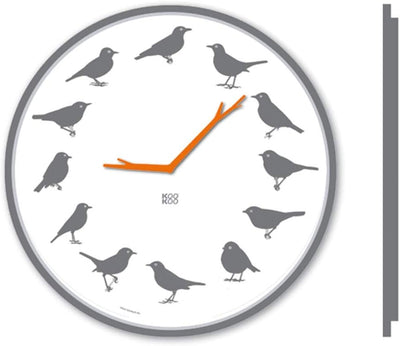 KOOKOO UltraFlat Grau, Moderne Singvogeluhr mit 12 heimischen Vogelstimmen, Grau