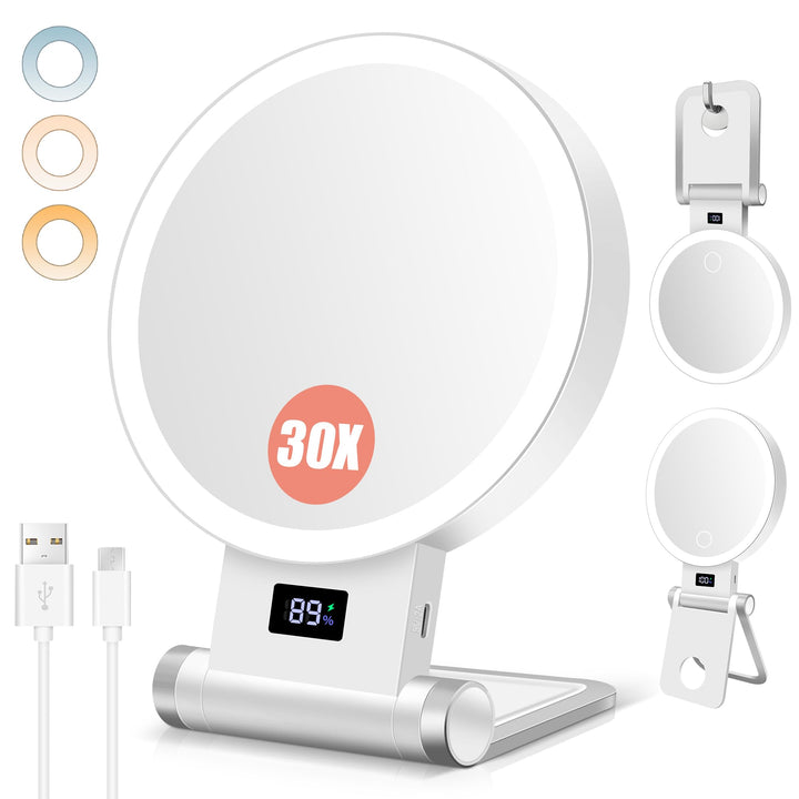 B Beauty Planet 30X/1X Kosmetikspiegel mit Vergrösserung, Digitaler Batterieanzeige, 4-in-1-Ständer,