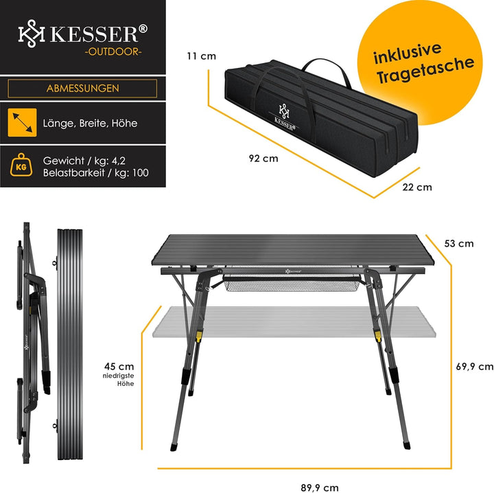 KESSER® Campingtisch faltbar Klapptisch mit Aluminiumrahmen Aufrollbare Tischplatte Falttisch klappb