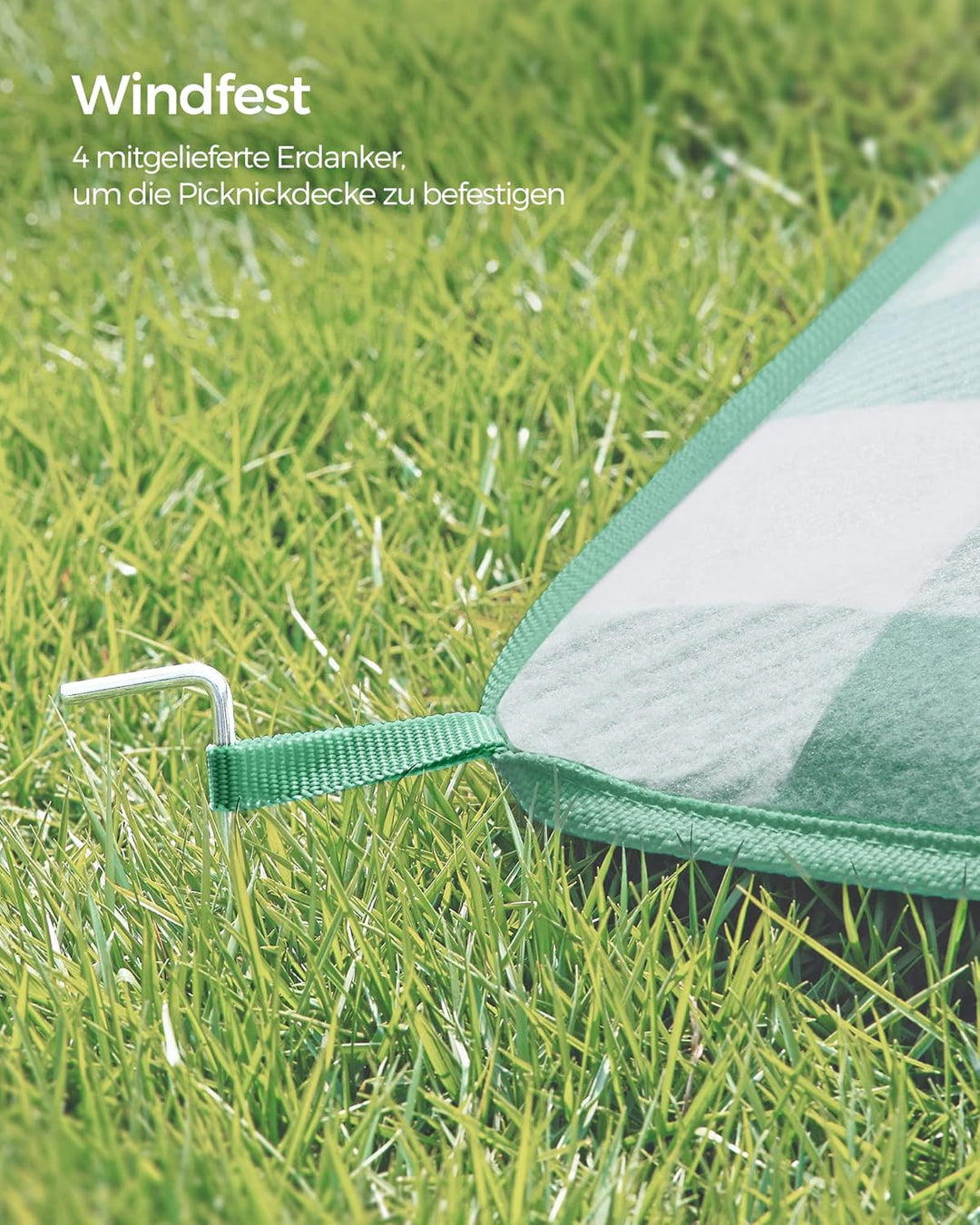 SONGMICS Picknickdecke, 200 x 200 cm, mit 4 Erdankern, gross, Campingdecke, für Park, Garten, Strand