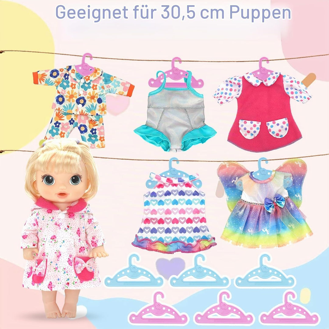 6 Sets Puppenkleidung, 30-35cm Puppenkleider Babypuppe Spielzeit Outfits mit 6 Aufhänger, 12-14 Zoll