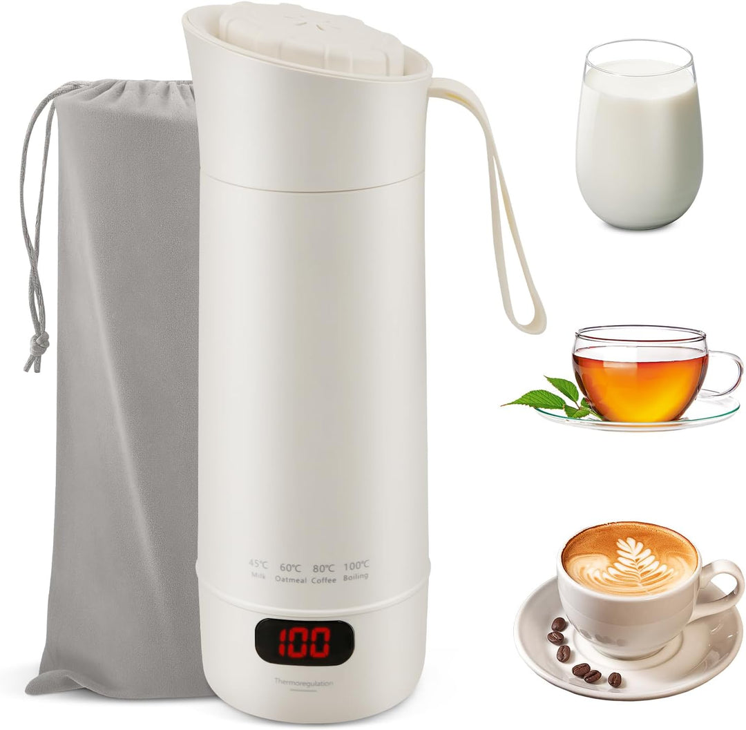 Reise Wasserkocher Klein 400ML,Tragbarer Reisewasserkocher mit Temperatureinstellung-304 Edelstahl-4