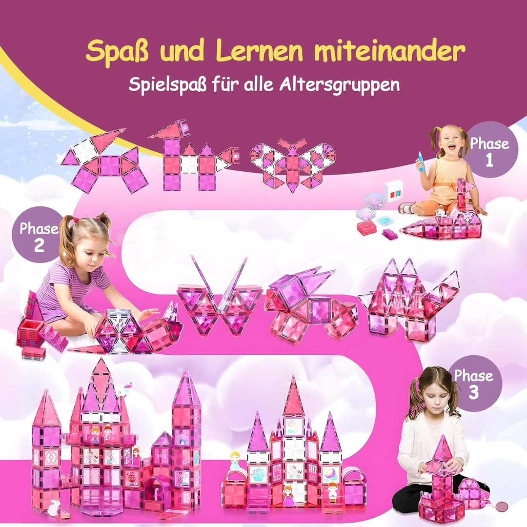 Olvy Magnetische Bausteine Montessori Spielzeug - 80 Magnetic Tiles Kinder - Magnetisches Konstrukti