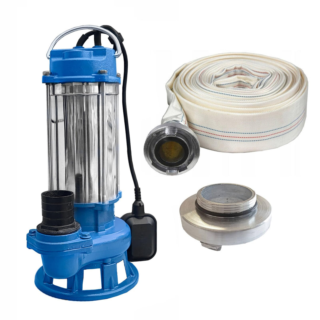 Set IBO Furiatka 2 Tauchpumpe Pumpe Wasserpumpe V1500 230V mit Zerkleinerer + 20m Schlauch + 2" Ansc