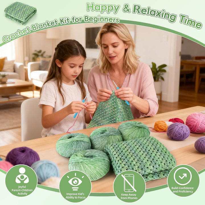 Aeelike Häkelset für Anfänger, Crochet Set Decke Erwachsene, Beginner Häkelsets mit 5 Knäuel Weich G
