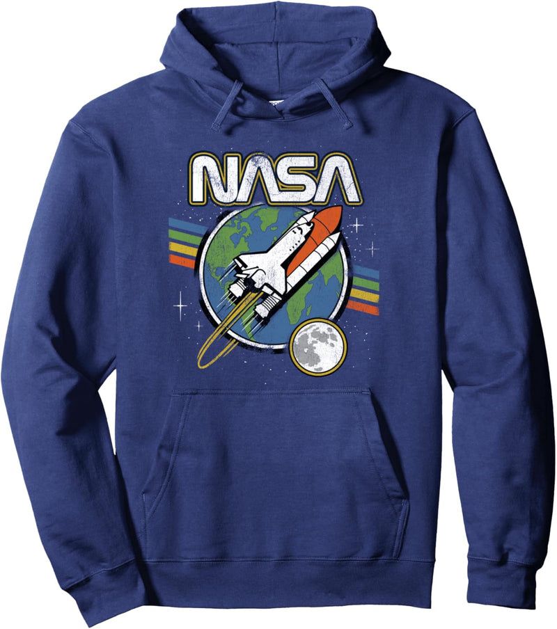 NASA Blast Off Retro Rainbow Stripes Pullover Hoodie