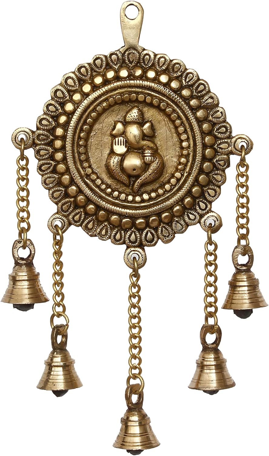 eCraftIndia Lord Ganesha BGG519 Wandschmuck aus Messing, mit 5 Glocken, goldfarben