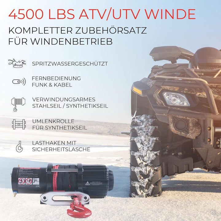 ROTFUCHS Elektrische Seilwinde 12 Volt - 4500 lbs Motorwinde Seilzug, mit Montagehalterung und Fernb
