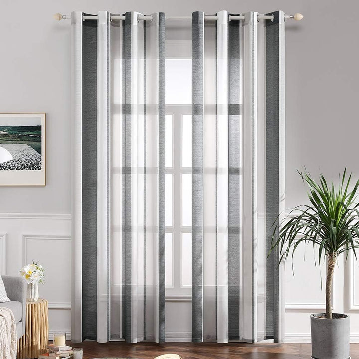 MIULEE Gardinen Gestreift Transparent mit Ösen, Voile Vorhänge Wohnzimmer Modern 2er Set, Vorhang Sc