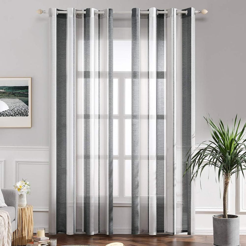 MIULEE Gardinen Gestreift Transparent mit Ösen, Voile Vorhänge Wohnzimmer Modern 2er Set, Vorhang Sc